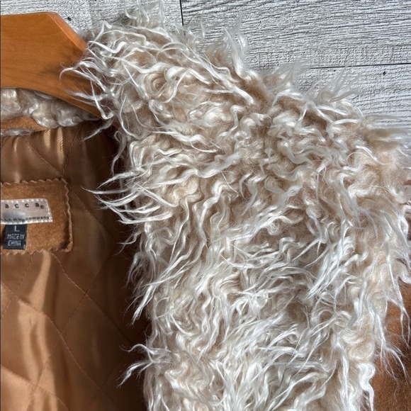 Penny Lane coat brown leather Vintage Giacca faux fur trim winter women's large - Picture 5 of 10